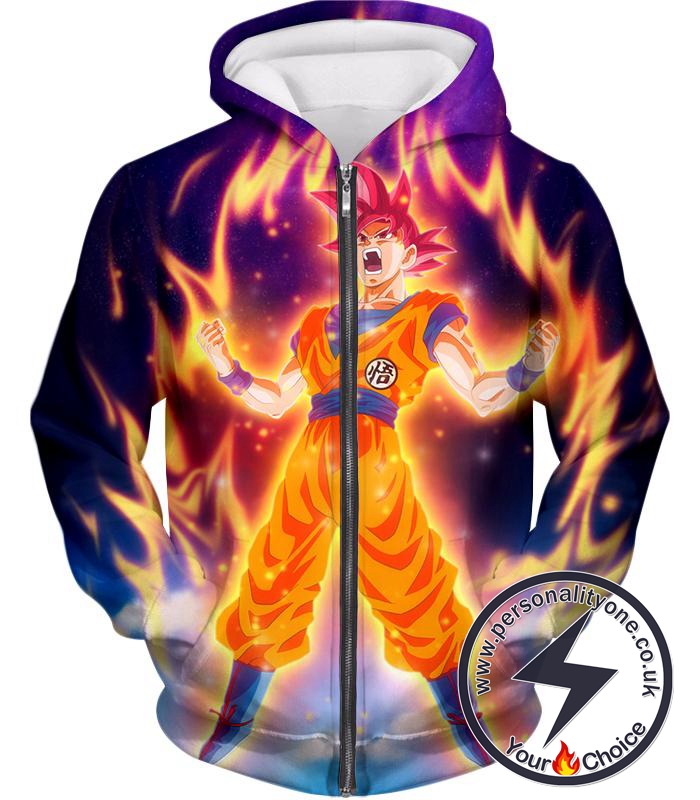 Dragon Ball Super Reaching God Level Super Saiyan God Goku Cool Action Promo Zip Up Hoodie